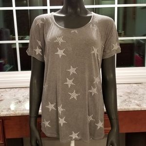 Cable & Guage Dolman Star Print Gray Top L large